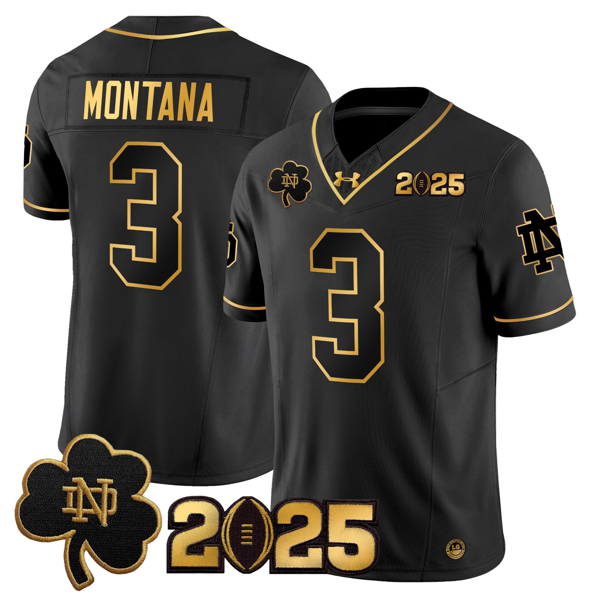 Men Notre Dame Fighting Irish #3 Montana Black 2025 CFP Final Patch Gold Vapor Limited NCAA Jersey style 1